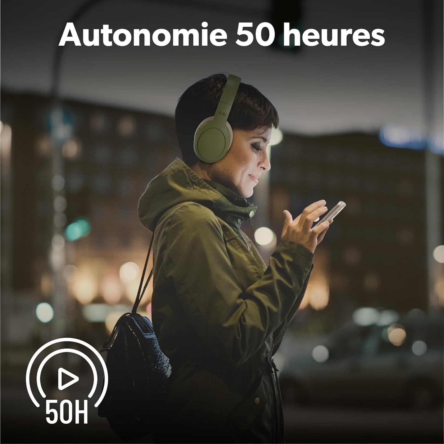 T'Nb Wireless Headphones, Foldable, Passive Noise Reduction, Bluetooth Connection, Stereo Sound with Built-In Microphone, Battery Life up to 30 Hours - Green image number 3