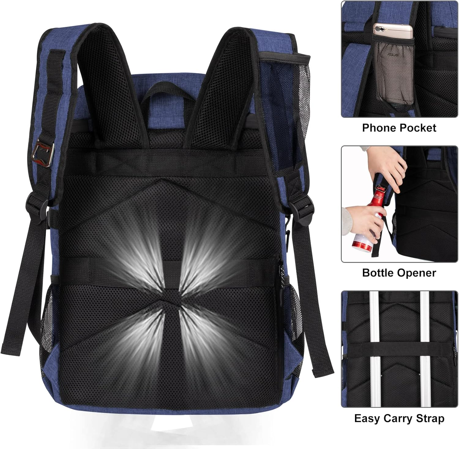 Cooler Backpack Waterproof 30 Cans Insulated Backpack Cooler Bag Leak Proof Soft Ice Chest Backpack for Women Beach Picnic Hiking Lunch Backpack, with Ice Packs Reusable for Long Lasting - Black image number 7