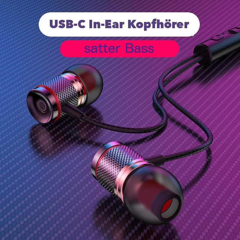 Jj-Shop24 In-Ear USB-C Headphones Sport Headset Bass for Huawei Samsung Ipad Xiaomi Google USB C Black image number 5