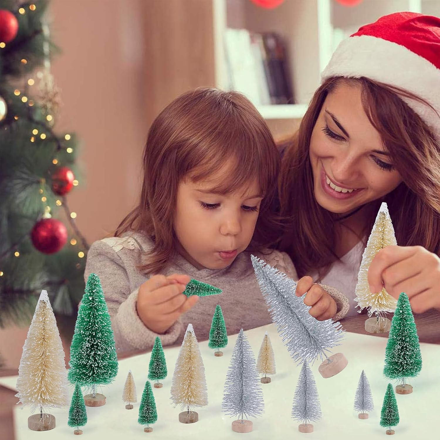 CCINEE 30Pcs Sisal Frosted Mini Christmas Trees, Miniature Christmas Bottle Brush Trees Plastic Pine Tree for Crafts Home Tabletop Decorations image number 2