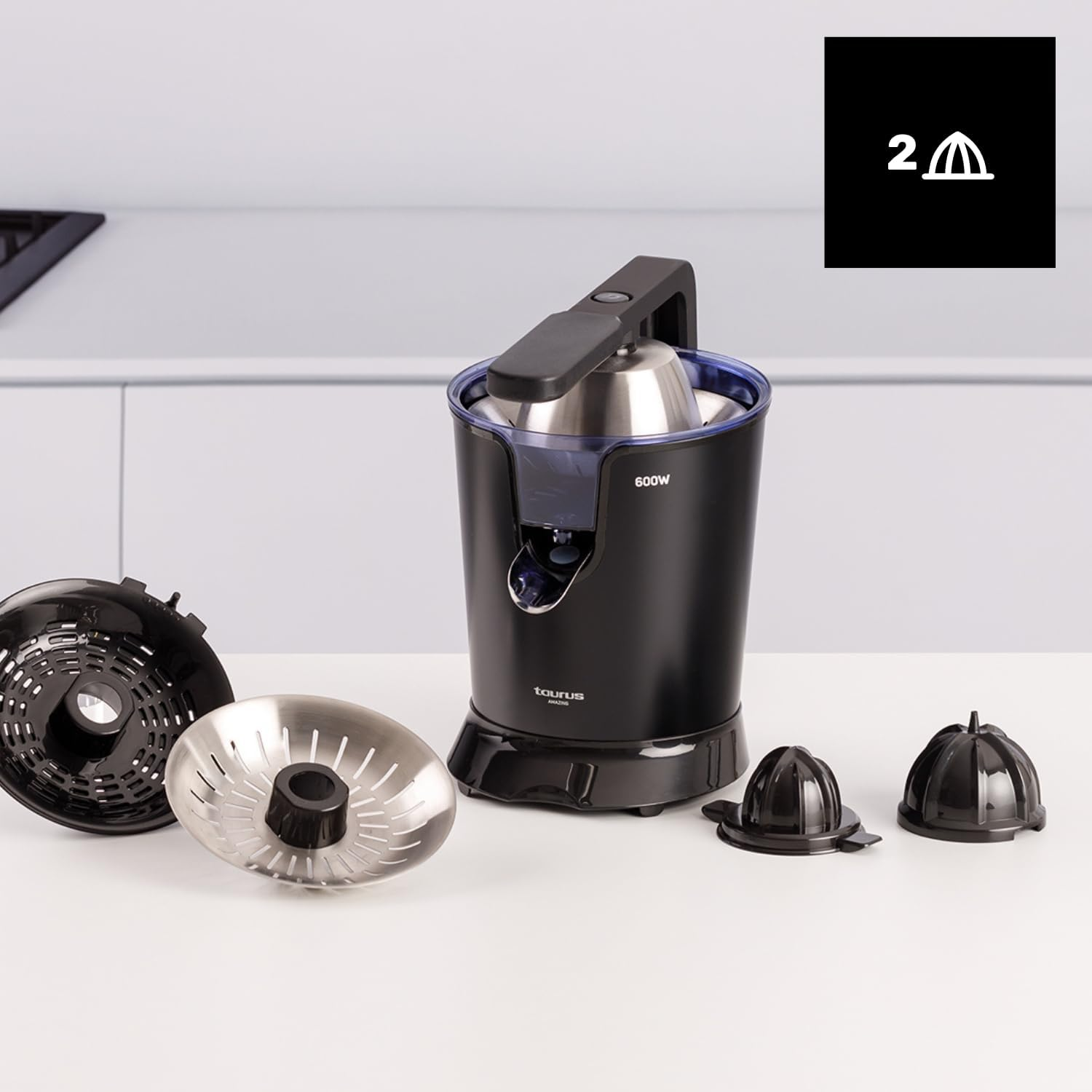 Taurus Amazing SQ601X Electric Lever Press 600W Professional AC Motor 0.65L Container 2 Cones for All Citrus Fruits image number 6