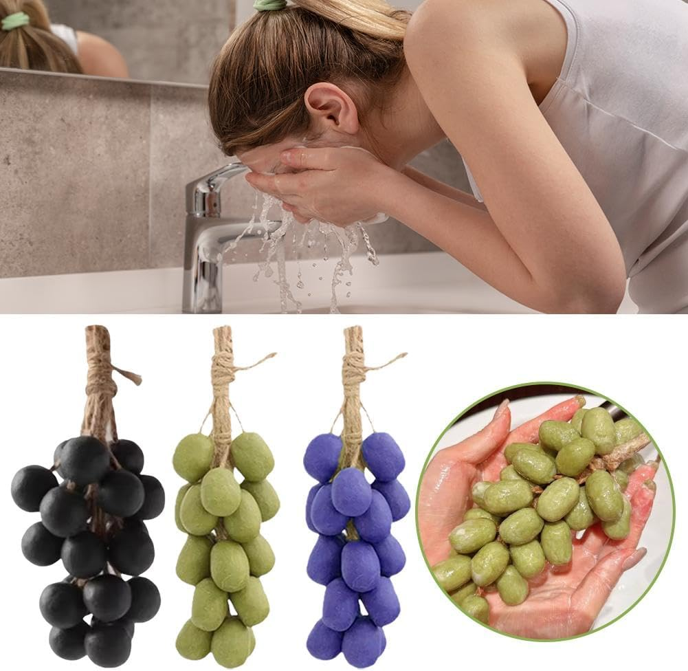 Grape Soap on a Rope,Handmade Cluster Grape Shaped Soap on Vine Bar, Face & Body Bath for Shower,Romantic & Unique Gifts for Christmas,Natural Grapes Scented Soaps for Spa Bath Home Decor (Green) - Purple image number 3