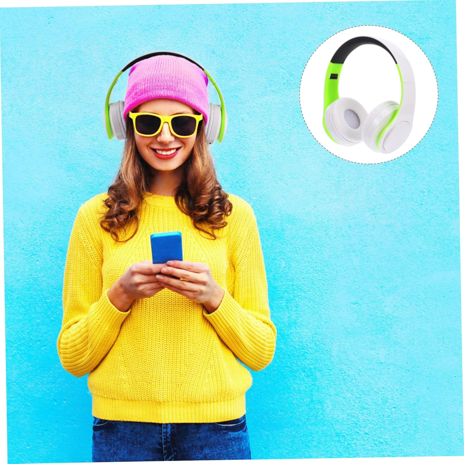 DECORNIJIA Wireless Foldable Over-Ear Stereo Headphones with Wireless Mic for PC Laptop and Mobile, Adjustable Headset for Office Work and Sports, Rechargeable Green White Wireless Headphones image number 2