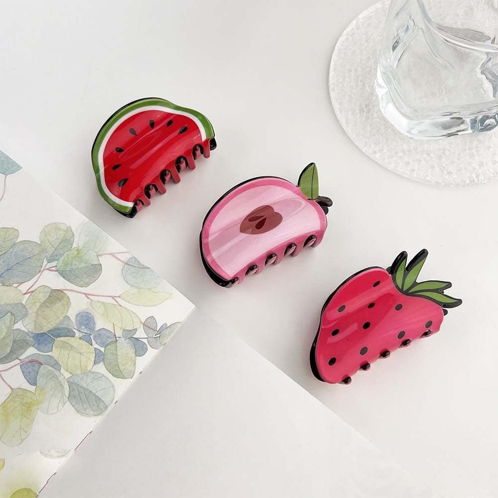 Grab Clip Creative Cute Women Hair Accessories Strawberry Shark Clip Vegetable Hair Catching Shark Clip, Acrylic Hair Claw Avocado image number 3