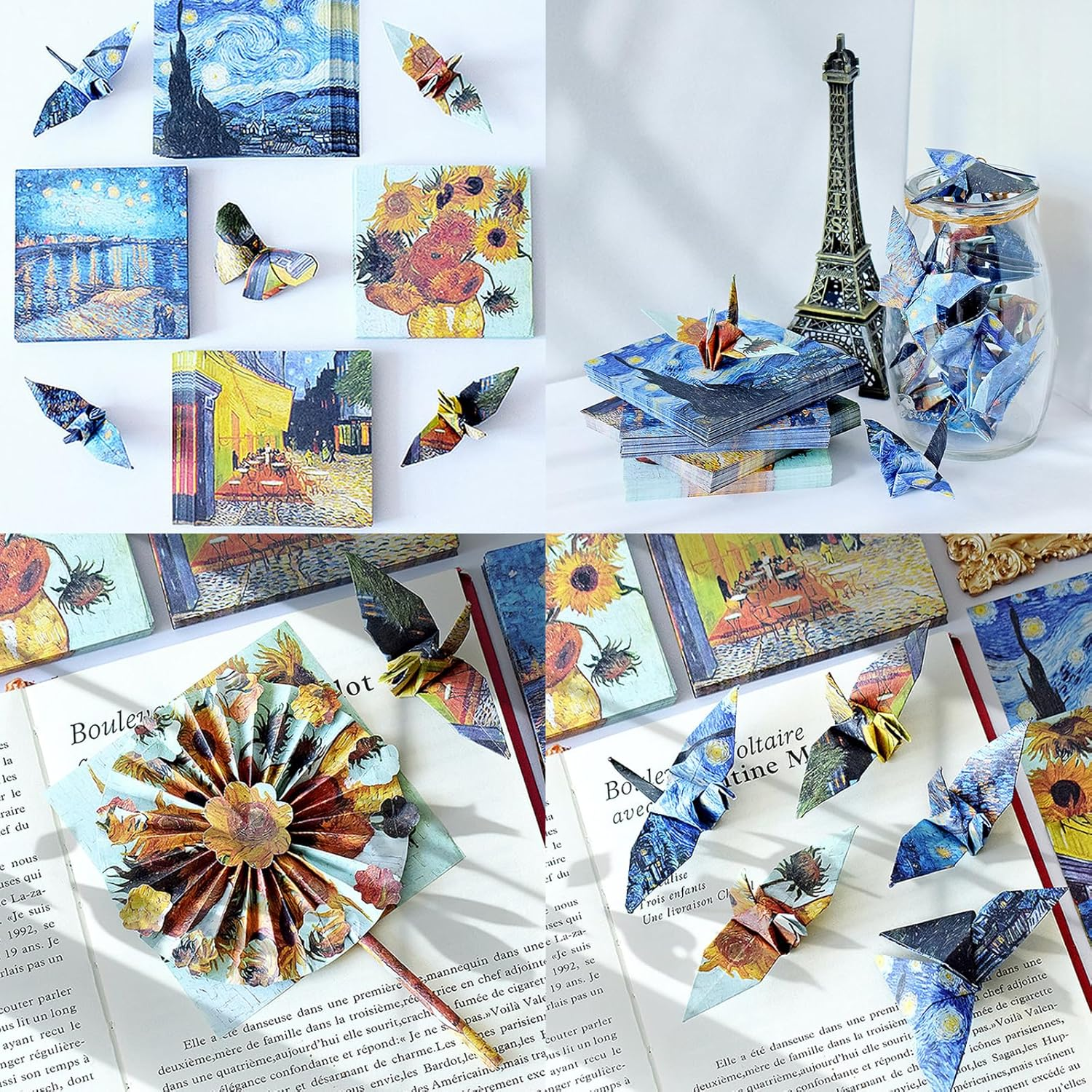 60 Sheets Origami Paper 20Cm X 20 Cm Double Sided Patterned Van Gogh Oil Painting Art Supplies Decorative Paper for DIY Scrapbooking Paper Pads Decoupage Hand Craft image number 3