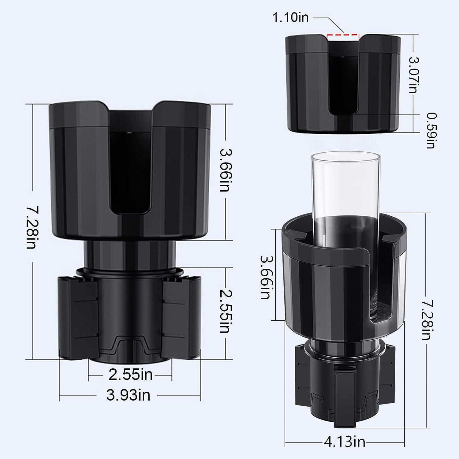 Car Cup Holder Expander, Cup Holder Extender with Adjustable Base,Compatible with Yeti,Nalgene,Camelbak,Hydro Flask-Fits Most Large Bottles and Mugs 590-1400 ML (6.8-10.4 CM) image number 4