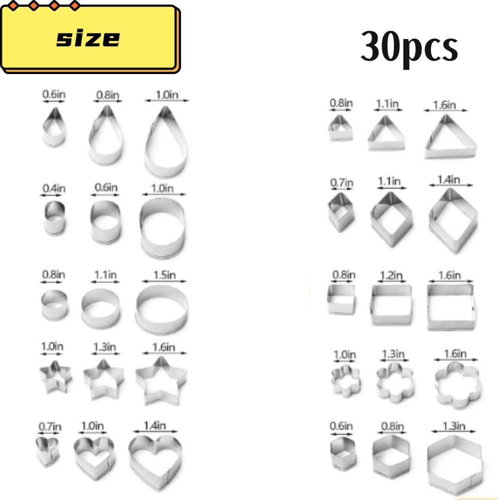 Fabselection Cookie Cutter Shape Set,Mini Sandwich Cutter,Geometric Shapes Metal Scone Cutter with Iron Box,Polymer Clay Cutters for DIY Biscuit Pastry Fondant Sandwich Cake Decorating (30Pcs) image number 2