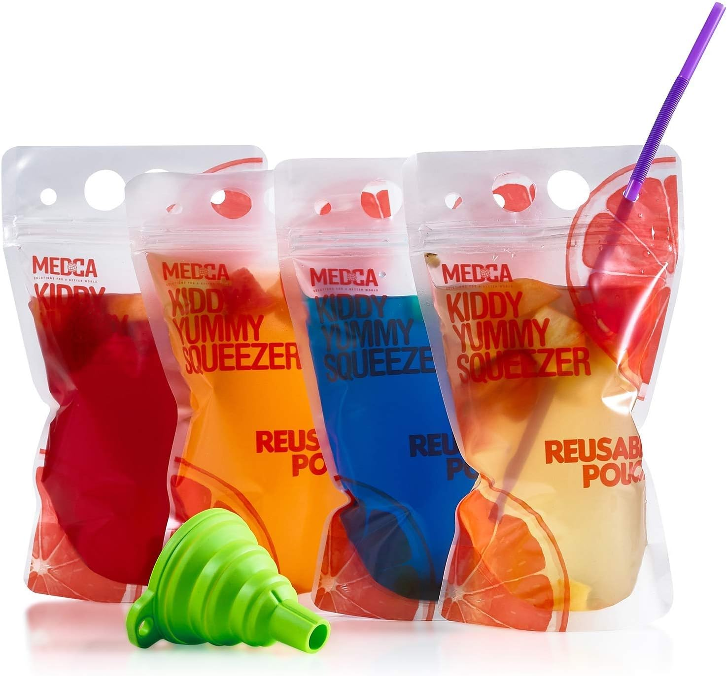 Reusable Drink Pouches - 30 Clear Drink Bags with 30 Straws - Double Zipper Reusable Smoothie Pouches Juice, Clear Zipper Pouch Storage Bags, Leak-Free and BPA Free