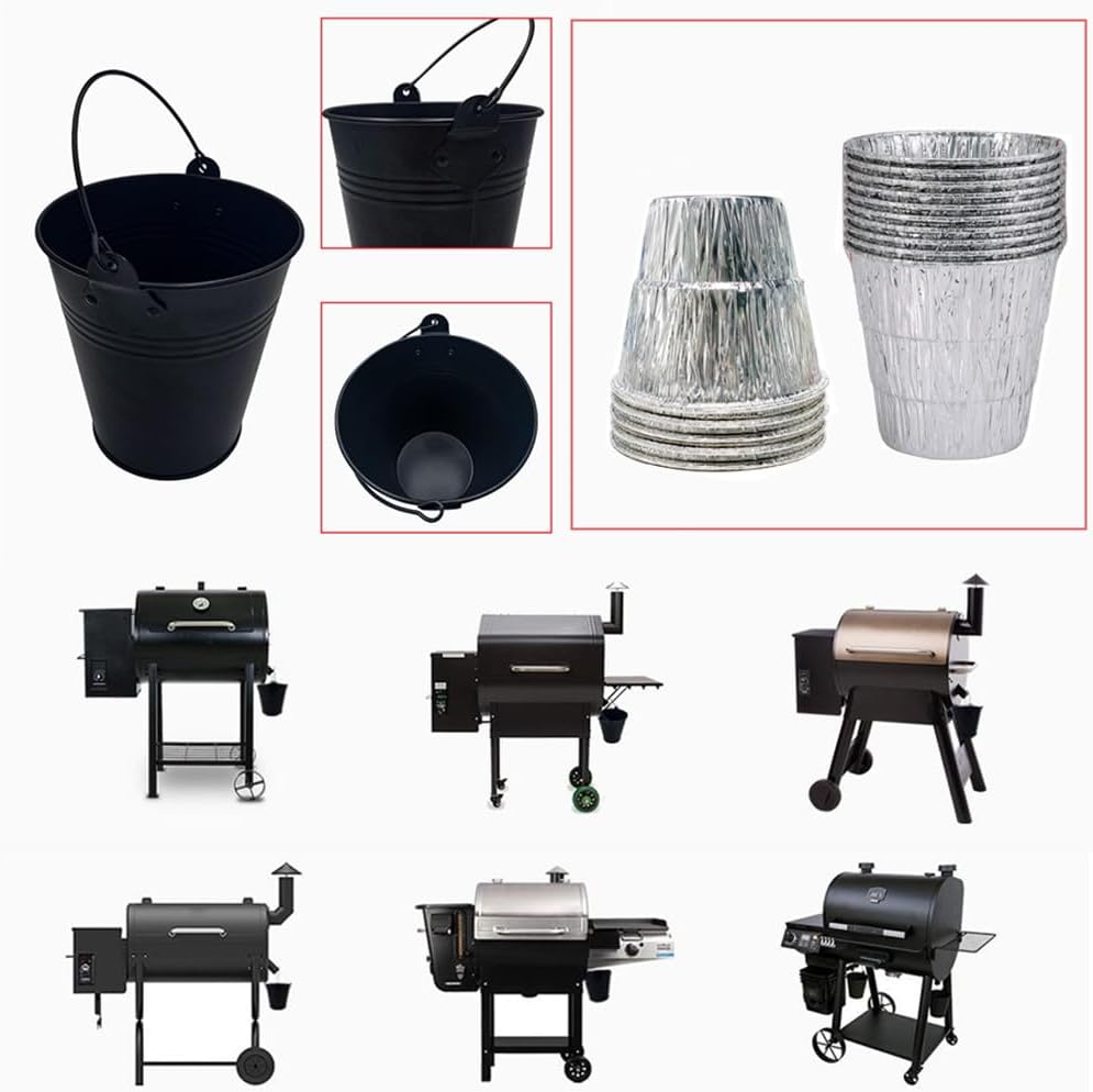 Grease Bucket for Griddle,Grease Bucket Set with 15 Tin Liners Rust Proof Iron Alloy Drip Grease Can Tin Liners for Griddle Smoker Bucket Drip Grease Bucket Grill Bucket for Picnic Camping