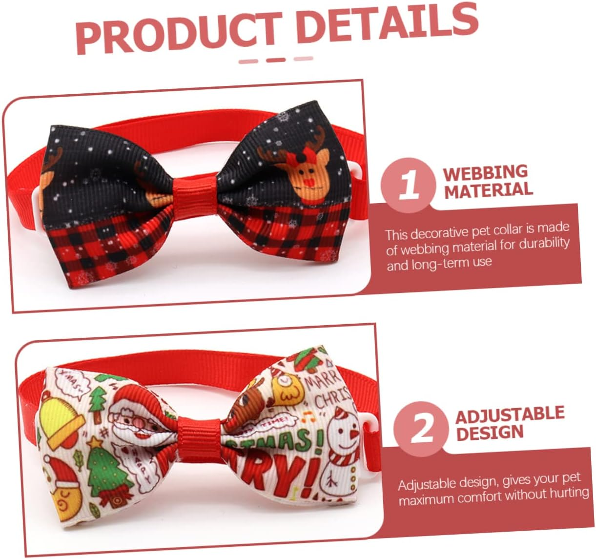 8Pcs Adjustable Christmas Pet Bow Ties Festive Pet Collars for Dogs and Cats Holiday Costume Accessories Unique Design for Christmas Parties image number 5
