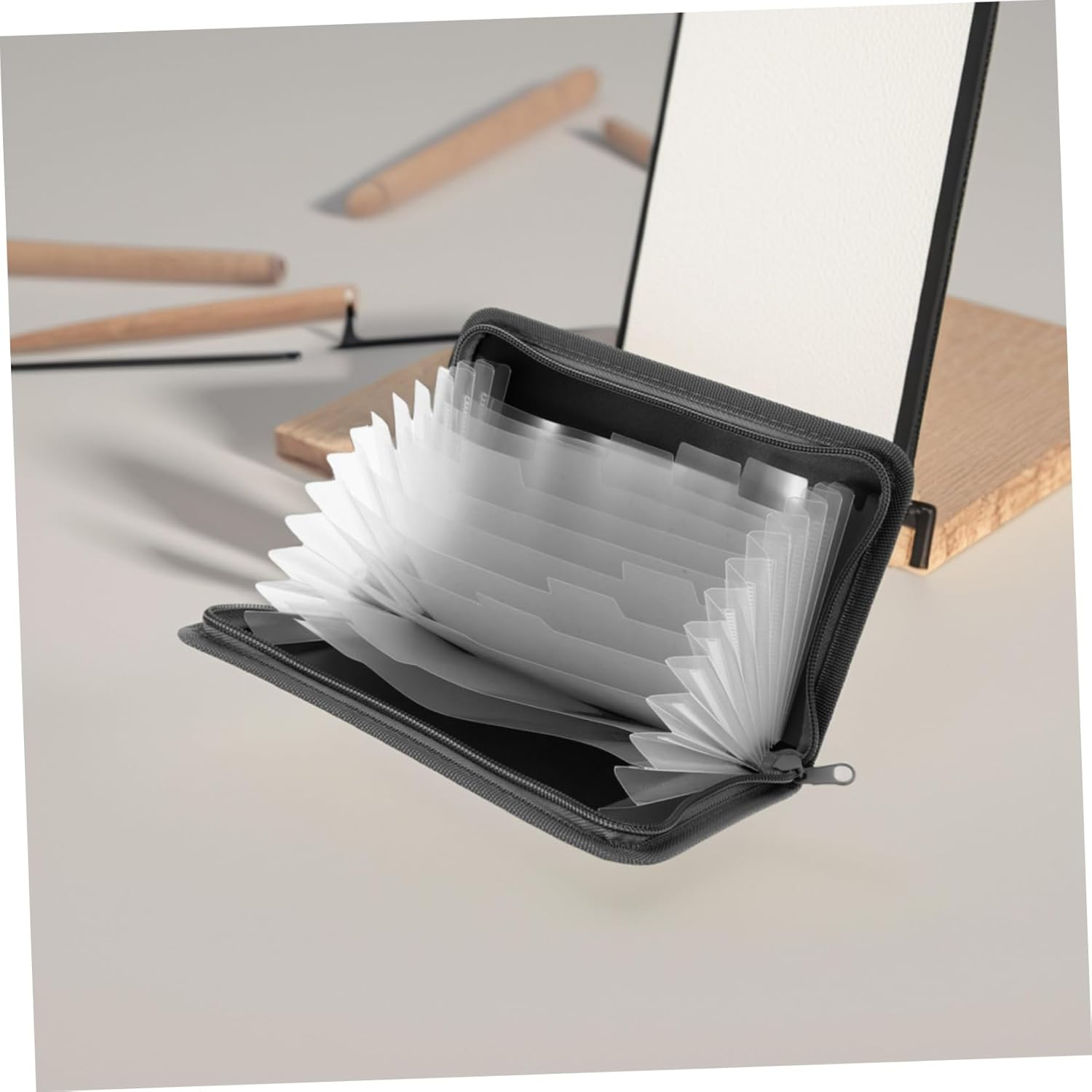 GARIOUANS A6 Small Accordion File Organizer Zipper, Portable Multi-Layer Receipt and Document Folder, Inner Pages Grey Edging, Business Travel Document Organizer image number 6