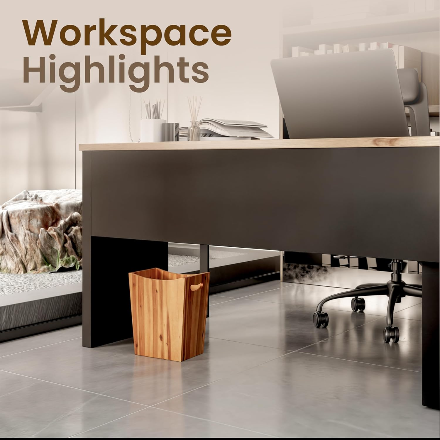 TIDITA 7.5 Litres Rectangular Wastebaskets - Acacia Wood Waste Basket with Handles - Small Trash Can for Bathroom - Brown Garbage Bin for Spa Bathroom Decorative, Kitchen under Counter image number 7