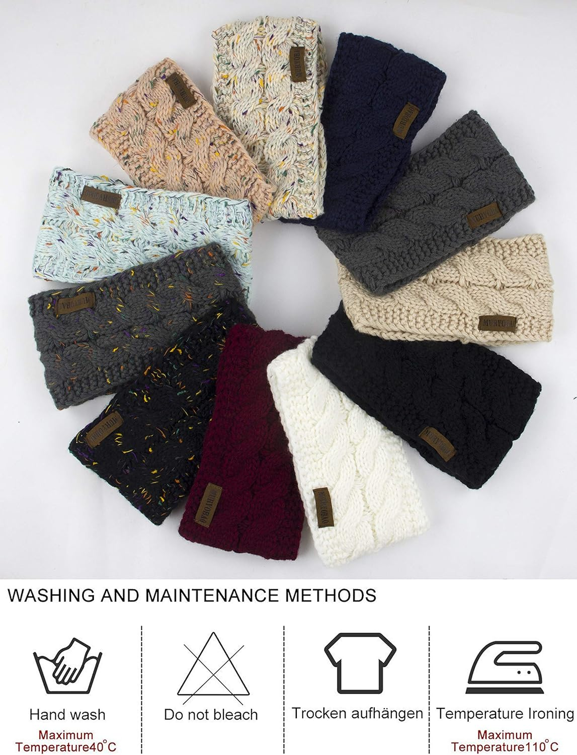 Muryobao Women Winter Warm Headband Fuzzy Fleece Lined Stretch Thick Cable Knit Head Wrap Ear Warmer (Wine Red) image number 3