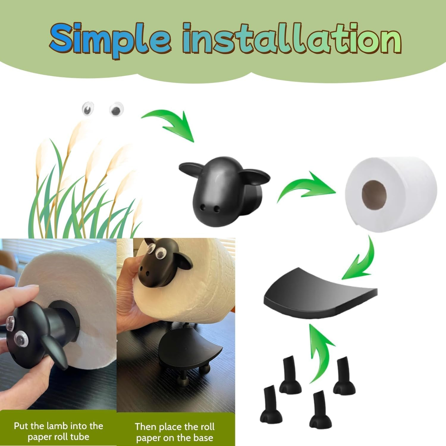 Decorative Sheep Toilet Roll Holder, Set of 3, Black and White