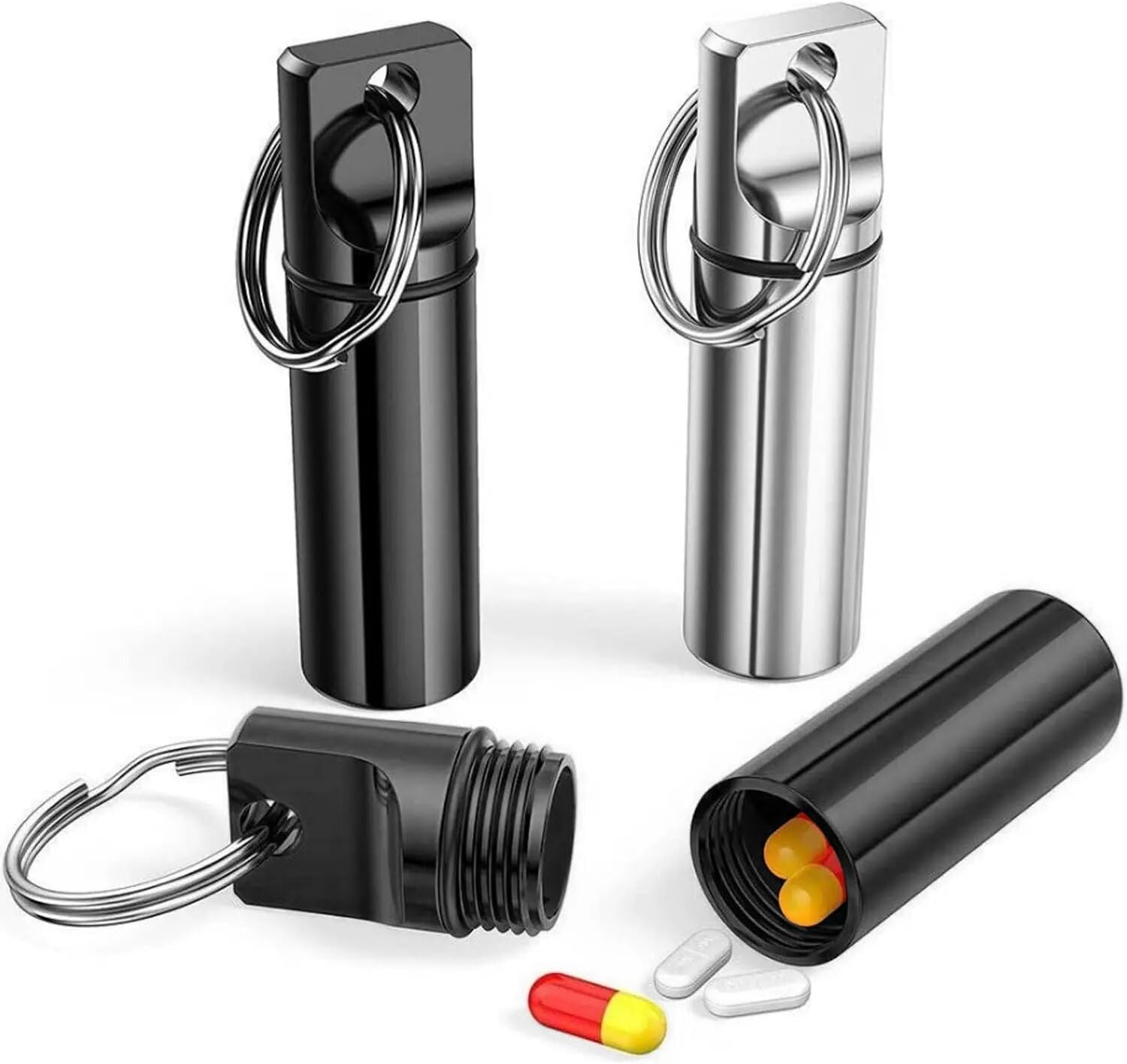 Aluminum Pill Organizer, Mini Pll Box, Bottle Keyring Stash Waterproof Medicine Oragniser (Black)