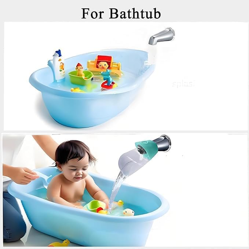 2 Pack Baby Bath Faucet Extender, Universal Adjustable Sink Spout Protector for Kids - Soft Cover, Safe Washing (White) image number 3