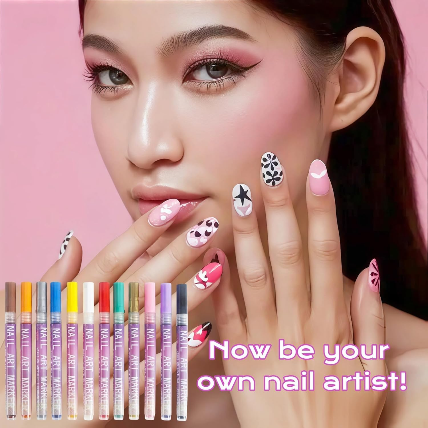 12 Colors Nail Art Pens Set，Nails Art Drawing Tool，3D Nail Polish Pens，Quick-Dry Gel Nail Markers for Graffiti Dotting Point Liner（0.5Mm） image number 3