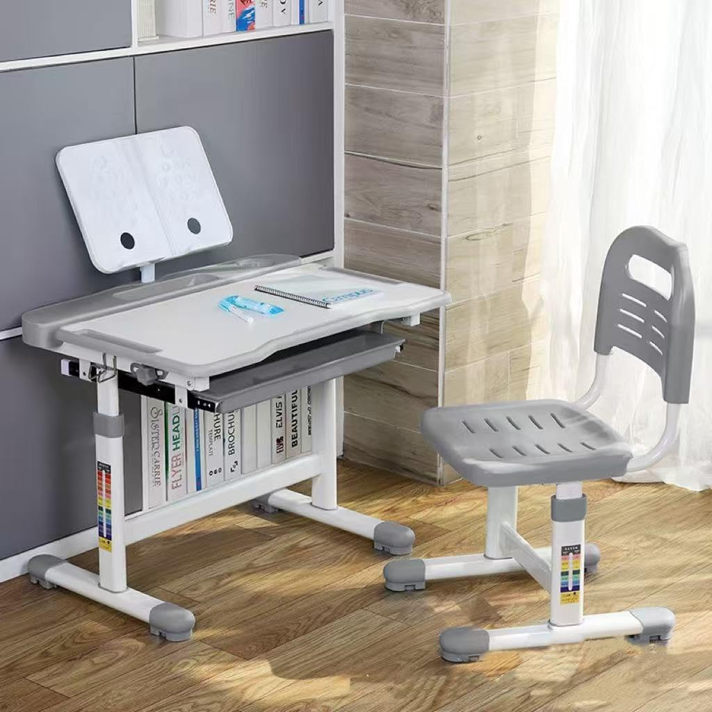 Desk and Chair Set Height Adjustable up to 30" Ergonomic Kids Desk School, Kids Table and Chairs for Student 27" X 20" Tabletop with Pencil Drawer, 3-10 Age Children, Grey image number 4