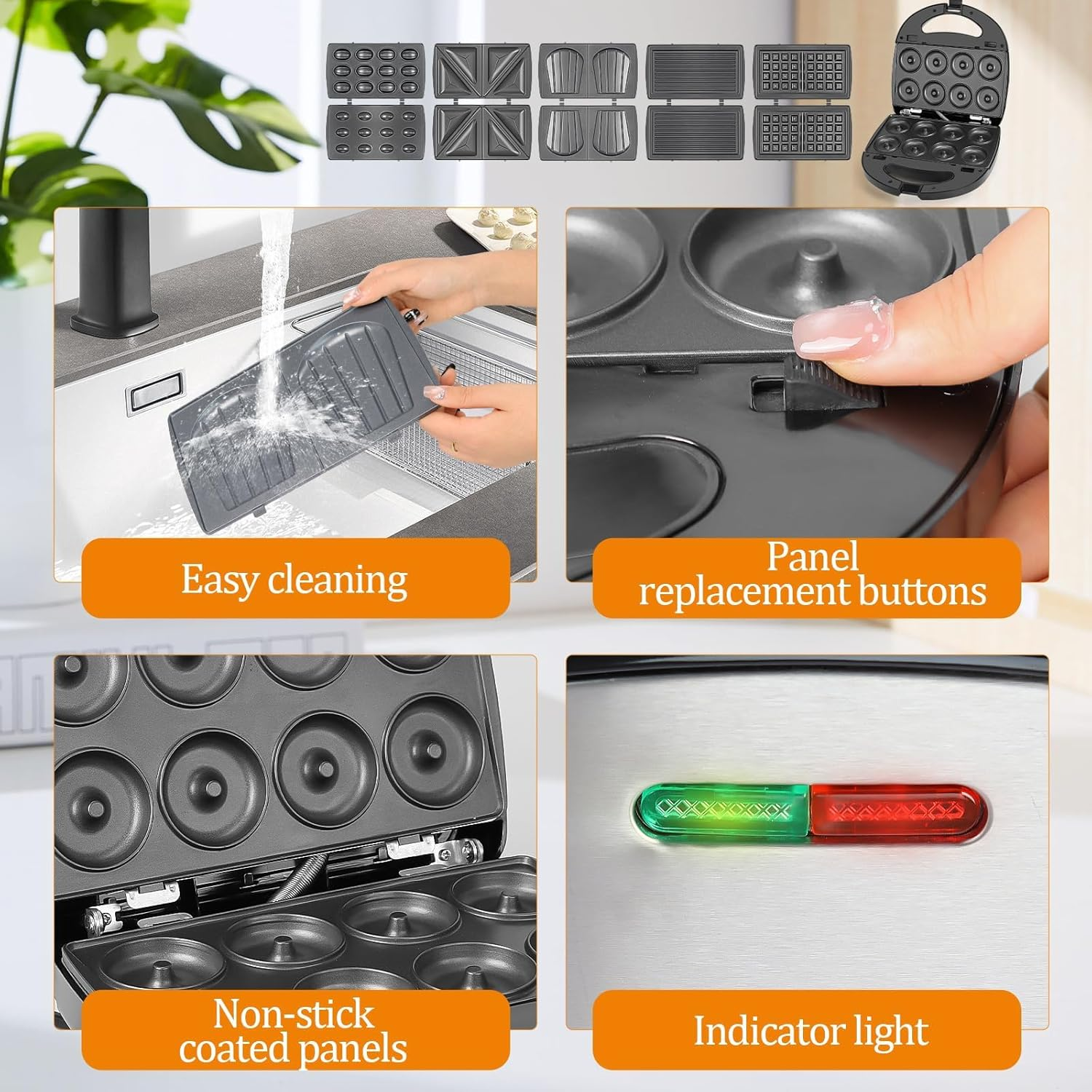 6 in 1 Waffle Iron Set, Panini Press Grill and Electric Sandwich Maker with Removable Non-Stick Plate, Ideal for Cooking Grilled Cheese, Tuna Melts, Burgers (AU PLUG) image number 4