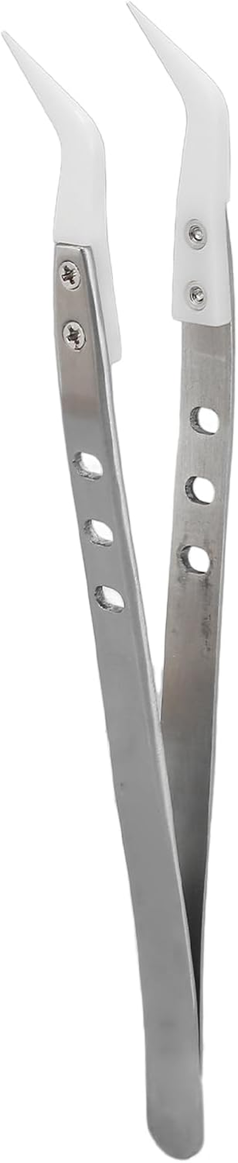 Tnfeeon Flexible Non Magnetic 3 Holes Sewing Tweezers Stainless Steel Electronics Repair Tweezers for Watch Hair Circuit Repair (Bent Head) image number 2