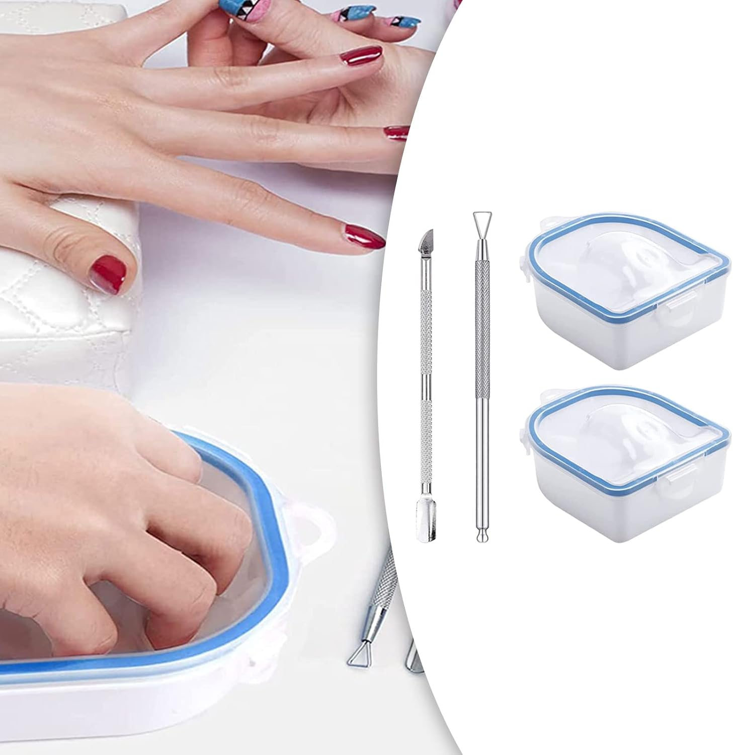Koolsoo 2X Nail Soaking Bowls Nail Soak off Bowl Double Layer Professional Dip Powder Remover Tools Nail Art Tool for Hands Acrylic Nails Home Salon, Blue - Blue image number 2