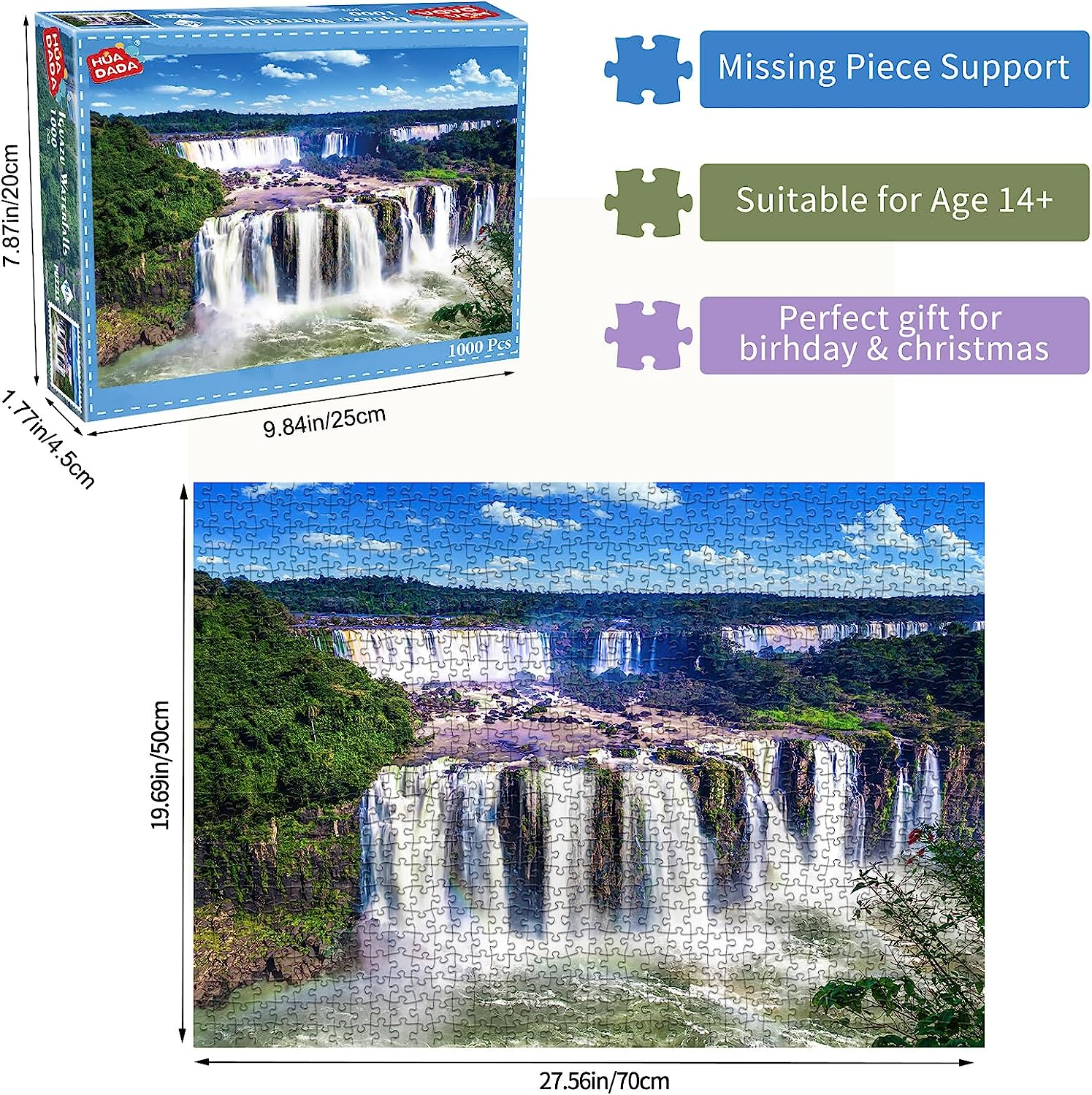 HUADADA Jigsaw Puzzles for Adults 1000 Pieces, Puzzles for Adults 1000 Piece, Challenging Game Toys, Impossible Puzzle, Family Decoration Puzzle - Iguazu Falls image number 1
