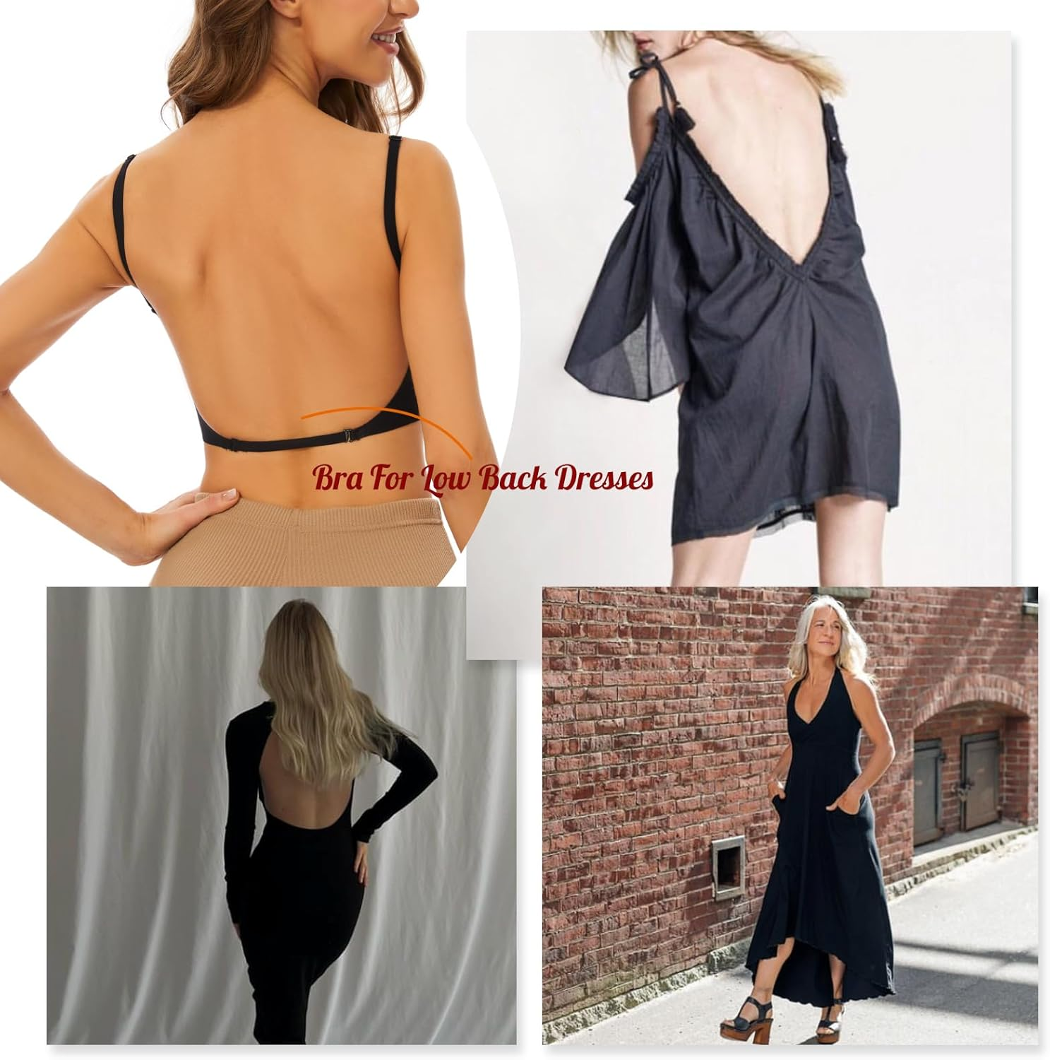 Low Back Bra for Women Wirefree Seamless Bra Backless Multiway Straps Convertible Halter Bra with Padded Removeable image number 2