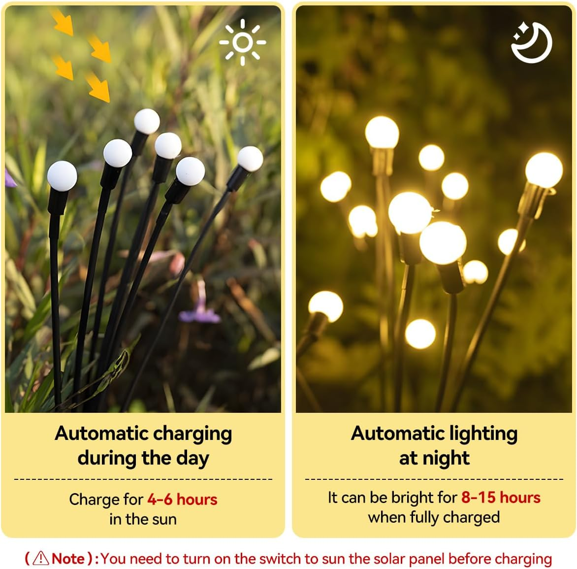 2 Pack Solar Fairy Lights Outdoor, 6 Head Each Total 12 LED Firefly Lights IP65 Waterproof Solar Starburst Swaying Lights for Garden Christmas Diwali Patio Decorations - Warm White image number 6