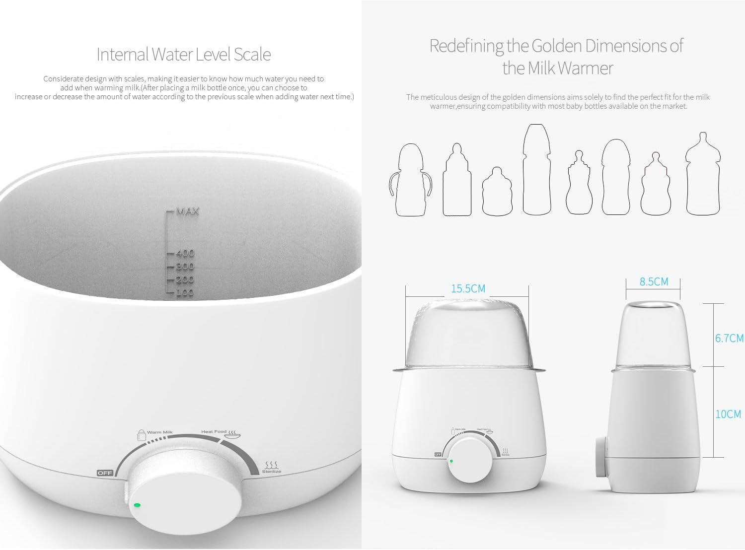 HACFUN 3 in 1 Baby Bottle Warmer & Sterilizer &ndash; Portable Double Bottle Warmer for Baby Milk, Food & Formula, Fast Heating, Bpa-Free, Precise Temperature Control, 24H Keep Warm, Safe & Efficient (White) image number 2
