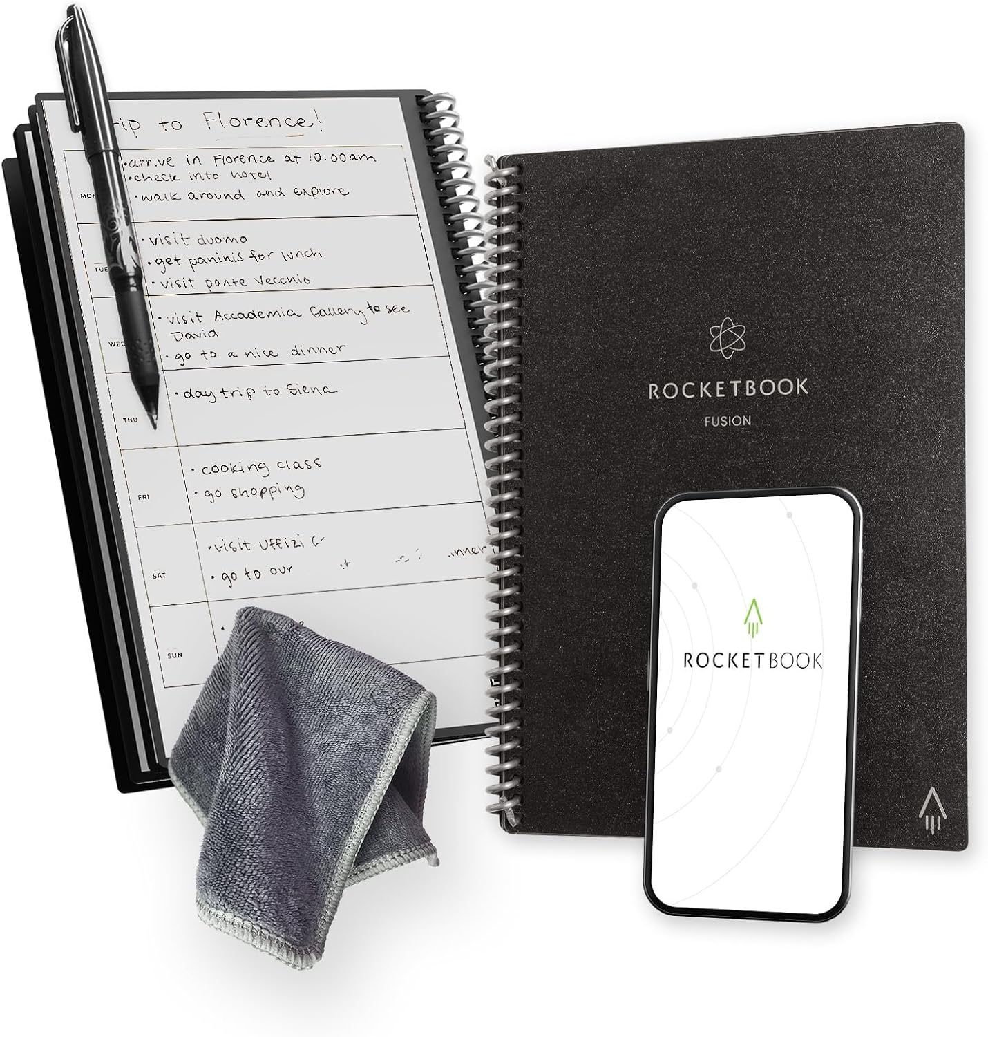 Rocketbook Fusion Reusable Undated Productivity Planner, Executive Size 6X8.8, Black - Goals, Monthly and Weekly Calendar, Daily To-Do List, Lined and Dotted Notes Pages image number 1