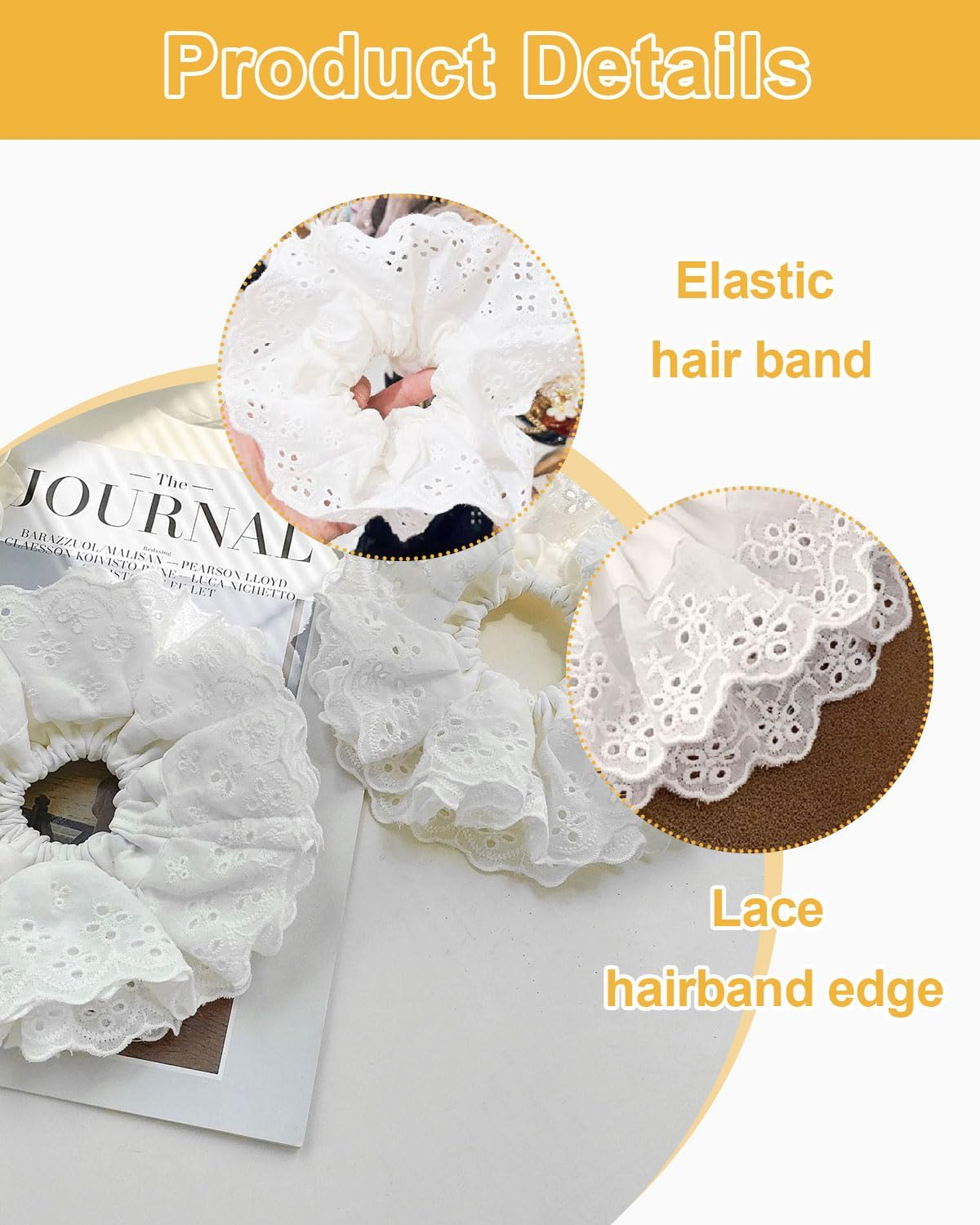 FUGLUS 2 X Elastic and Soft Hair Bobbles for Women, Large Elastic Hair Bands, Lace Suitable for Women, Thick and Long Hair, Large Curly Hair image number 2