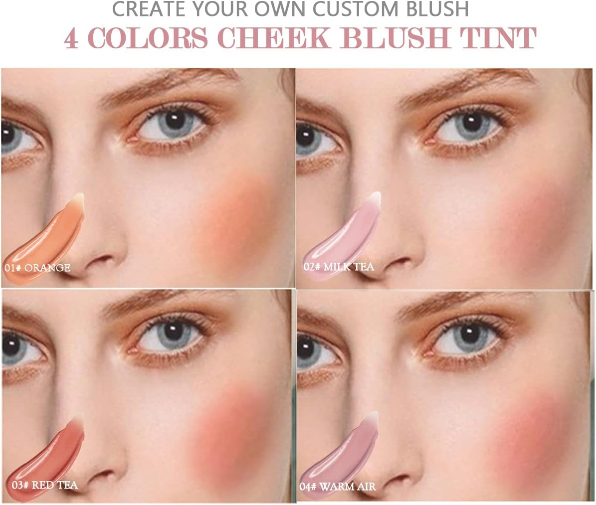 Wimode 4 Colors Liquid Blush for Cheek Makeup Mini Natural Cosmetic Makeup Blush Dewy Finish,Long-Wearing image number 3