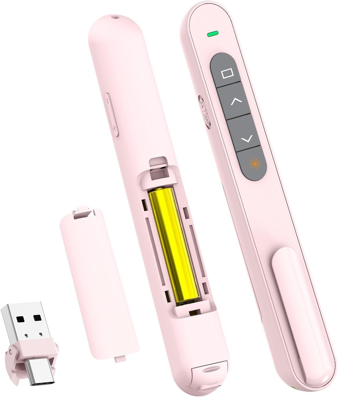 USB Type C Wireless Presenter Remote Presentation Clicker, Volume Control Powerpoint Clicker with Red Pointer Long Range PPT Clicker Slide Advancer for Mac PC Laptop Computer (Pink) image number 6