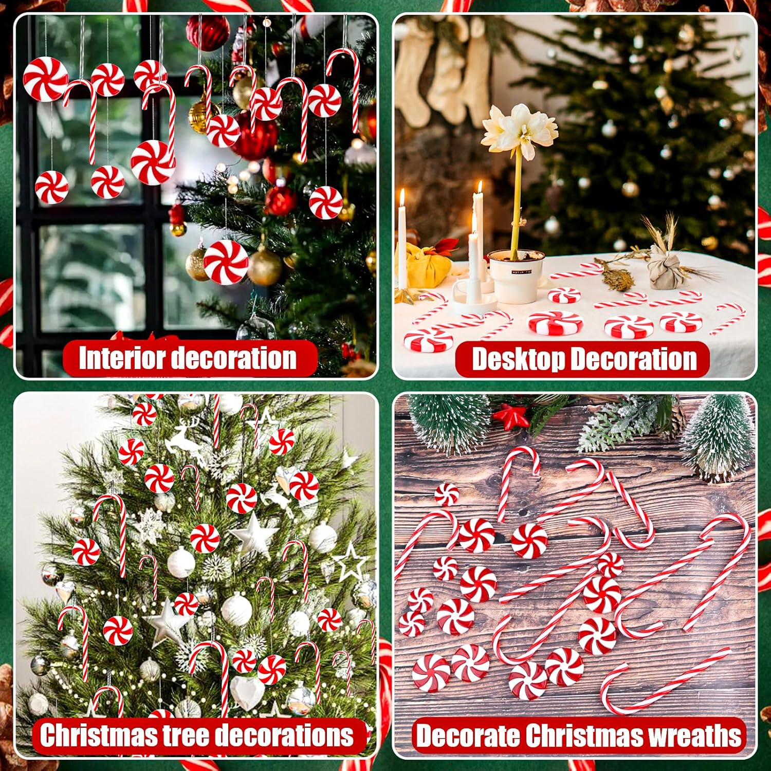 LOMIMOS 50Pcs Christmas Candy Canes Ornament, Plastic Xmas Tree Hanging Decoration Ornament with Crystal Wire Silver Thread for Craft Party Home(Red and White) image number 5