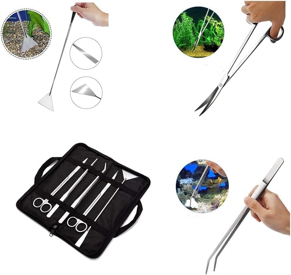 5 Pieces Aquarium Scissor Tools Kit,Aquarium Scissor Tweezers Spatula Tool,5 in 1 Stainless Steel Aquatic Plants Aquascaping Tools Set, for Aquariums and Fish Tank. image number 2