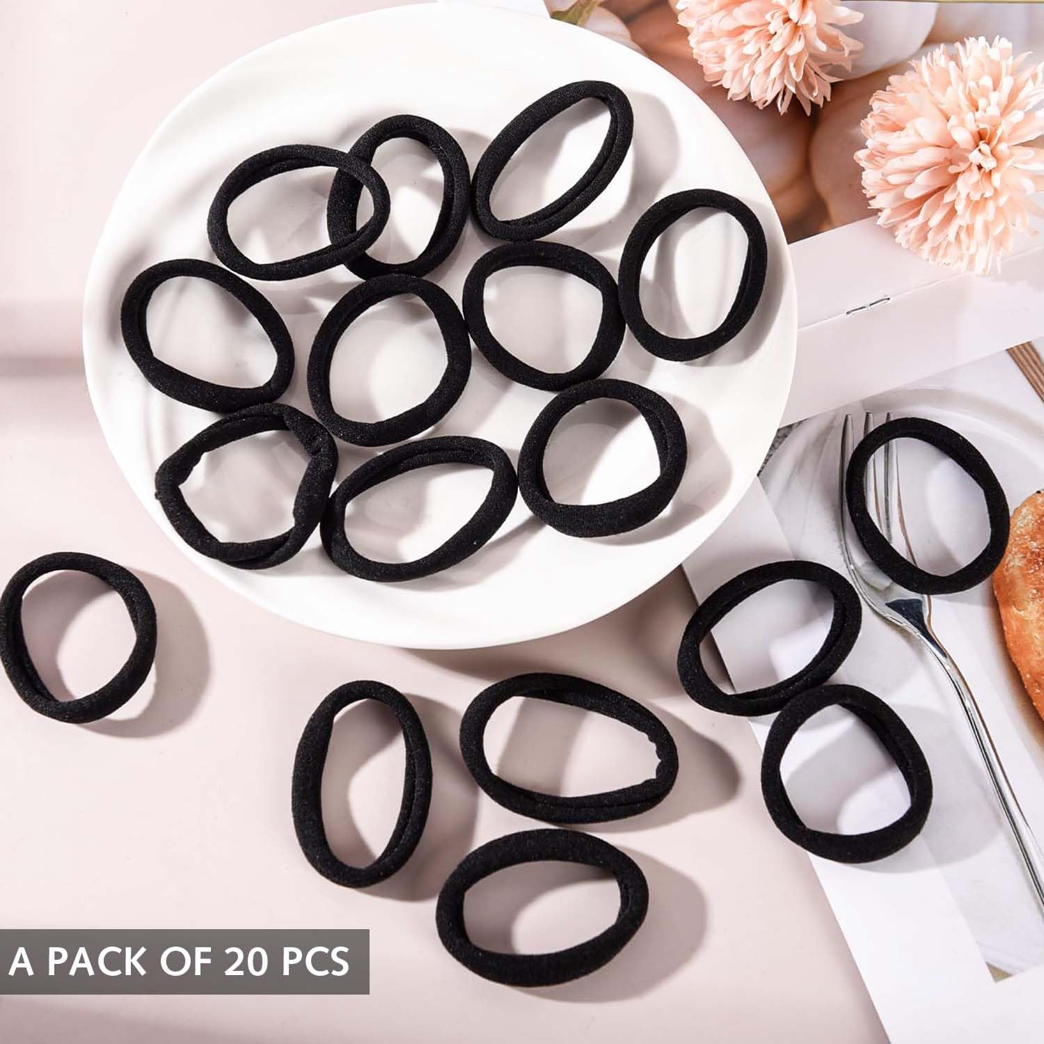 Scrunchies Hair Bands Bracelets Ponytail Holder Hair Accessories Extra Elastic & Strong Hold for Women, Men, Children (Black) image number 4