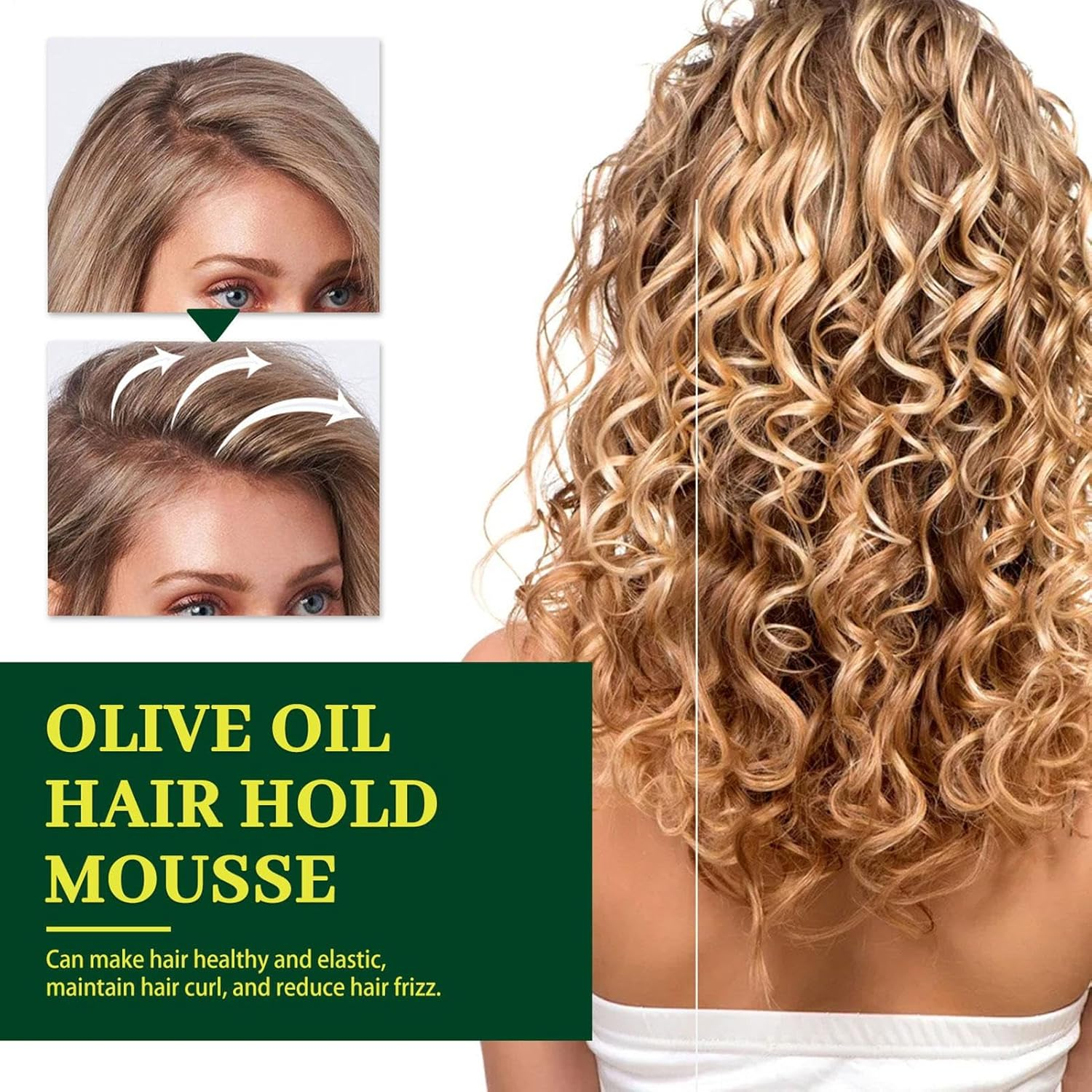 Moisturising Hair Mousse with Olive Oil - Anti-Frizz Styling Foam | Gives Shine, Controls Frizz and Provides Long Lasting Hold | Suitable for Braids, Waves and Wigs | Lightweight, P image number 1