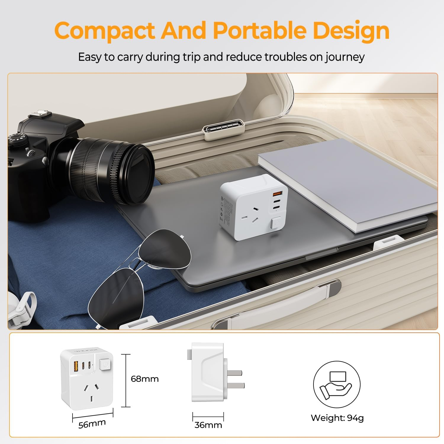 Power Board with USB C, THUNIX Power Strip with Switch Plug Extension(2 USB C, 1 A) with No Extension Cord, Travel Power Plug, Cruise Ship Approved for Travel,Home,Office,Bedroom(Type I) image number 2