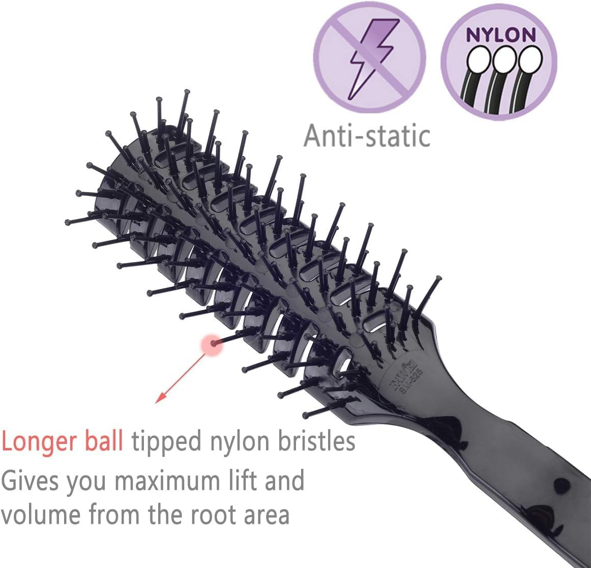 Mens Vented Hair Brush for Blow Drying, anti Static Vent Hairbrush for Styling Fine, Curly, Wavy, Wet or Dry Hair Long Black image number 4