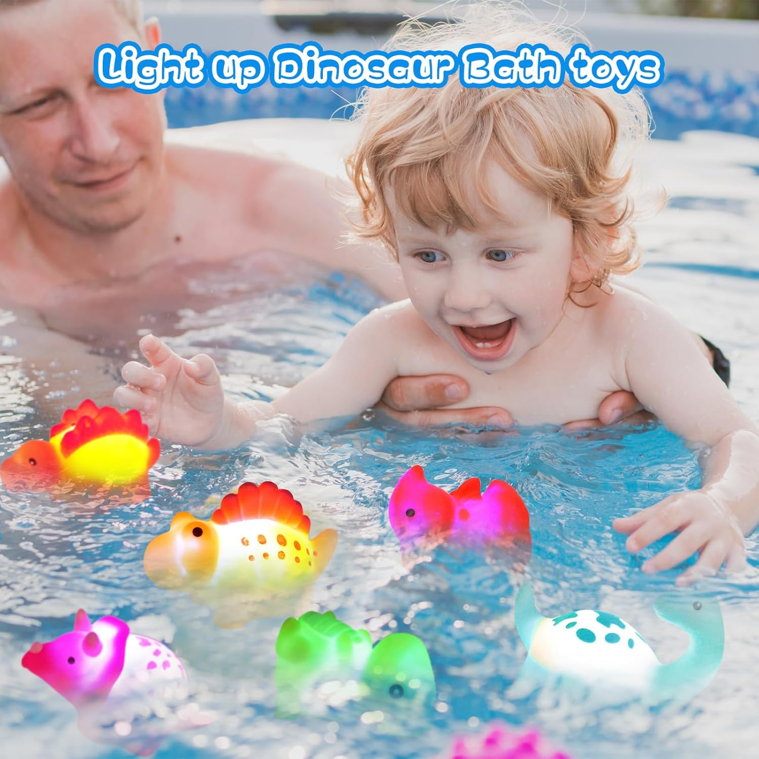 Bath Toys for Toddlers, 6 Packs Light-Up Floating Dinosaur Baby Toddler Bath Toys Set for Boys Kids Birthday Easter Christmas - Water Bathtub Shower Pool Bath Toy for Children Preschool image number 4