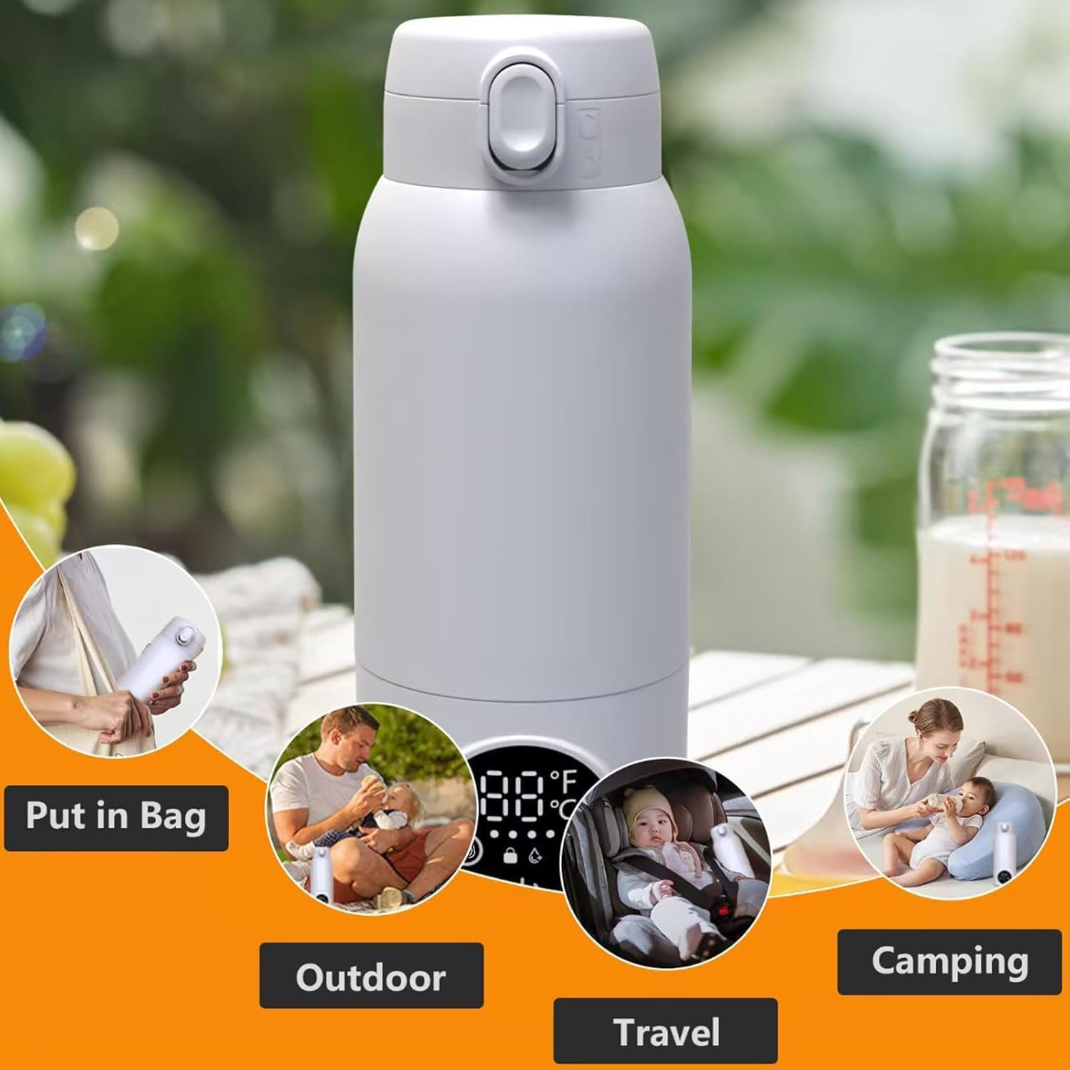 AMEIJIE Portable Milk Warmer for Travel, 500ML Cordless Bottle Warmer with 2 Min Rapid Heating & USB-C Rechargeable & Precise Temp Control, for Outdoor, Car, Airplane Use image number 1