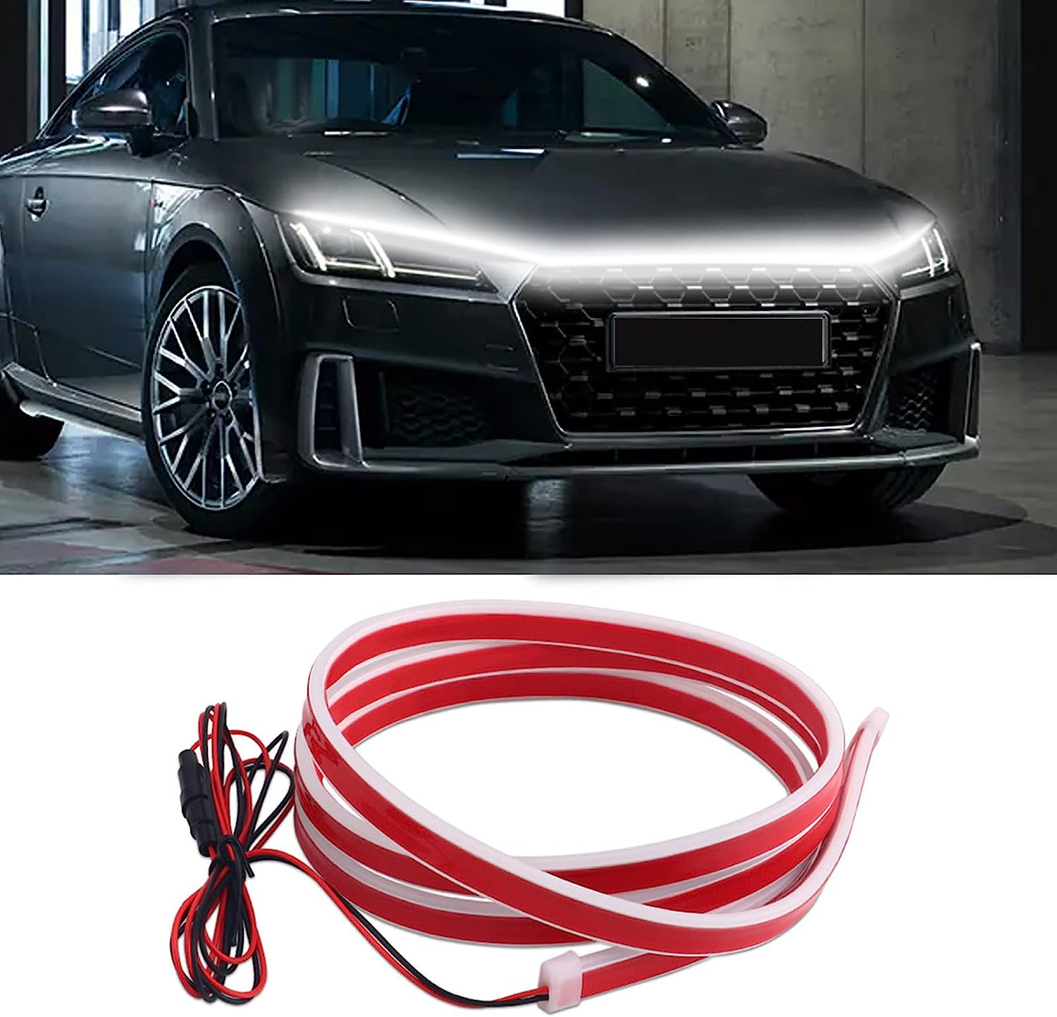 Dynamic Car Hood Light Strip, 59/71/79 Inches Flexible Exterior Car LED Strip Lights Waterproof Car Led Hood Light Daytime Running Light Strip for Cars, Trucks (White) image number 3