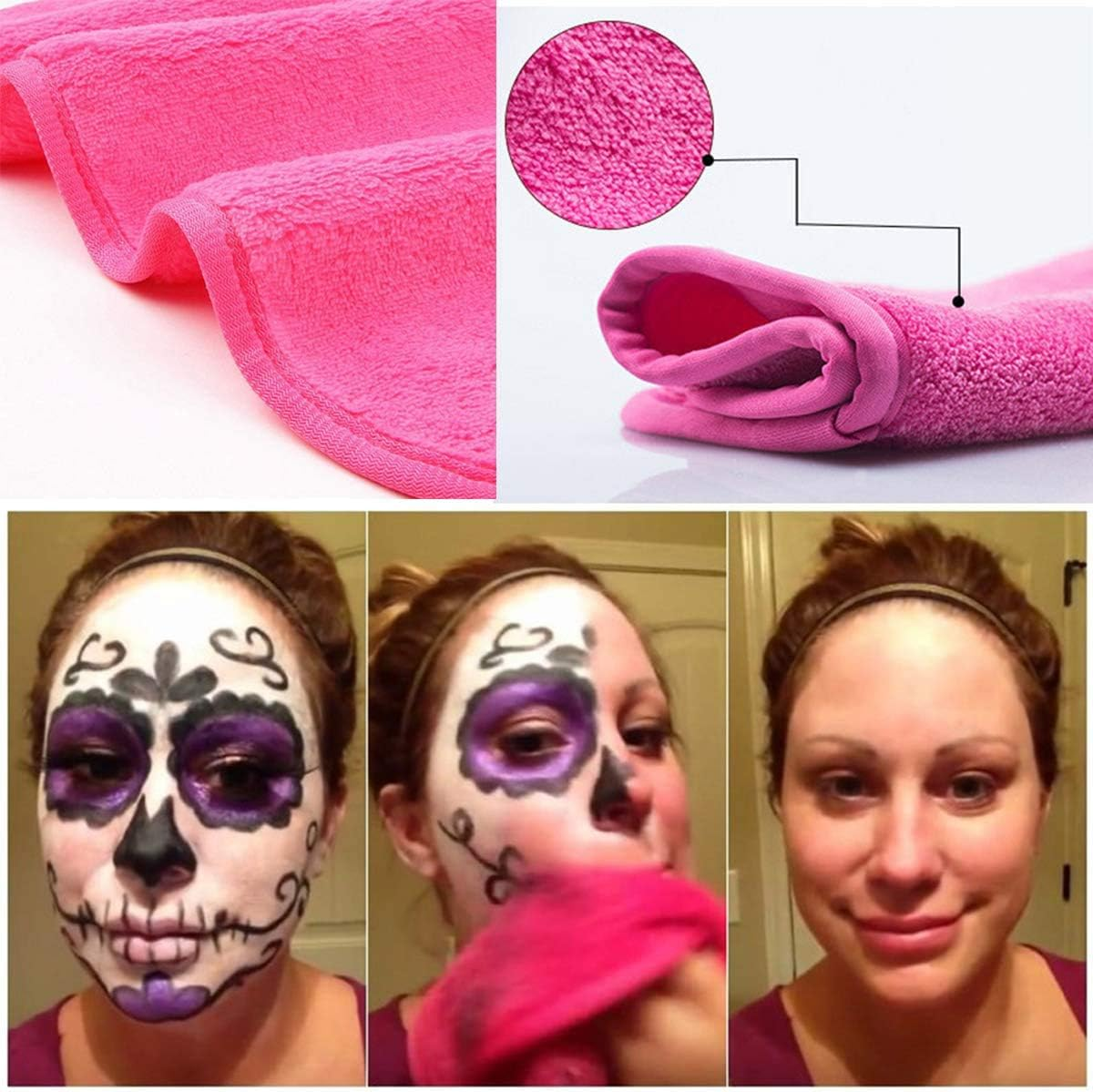 Makeup Remover Cloths Microfiber Reusable Facial Cleansing Towels Chemical Free Magically Remove Makeup Only with Water 16X7Inches Pink 3 Pack image number 4