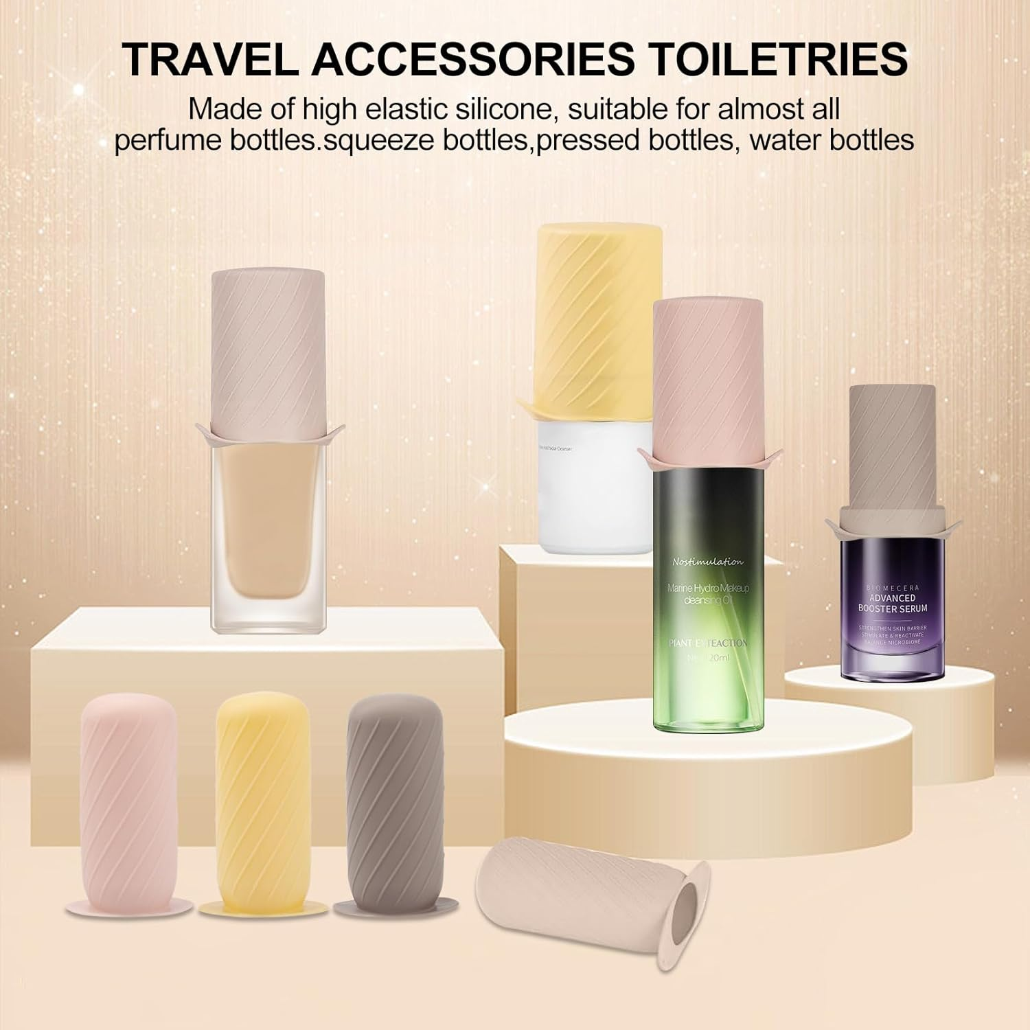 Silicone Bottle Covers, 8 Pack - Cruise Ship Essentials by H HOME-MART, Travel Accessories for Women & Men, Leak-Proof, Fits Most Travel Size Toiletry Bottles image number 5