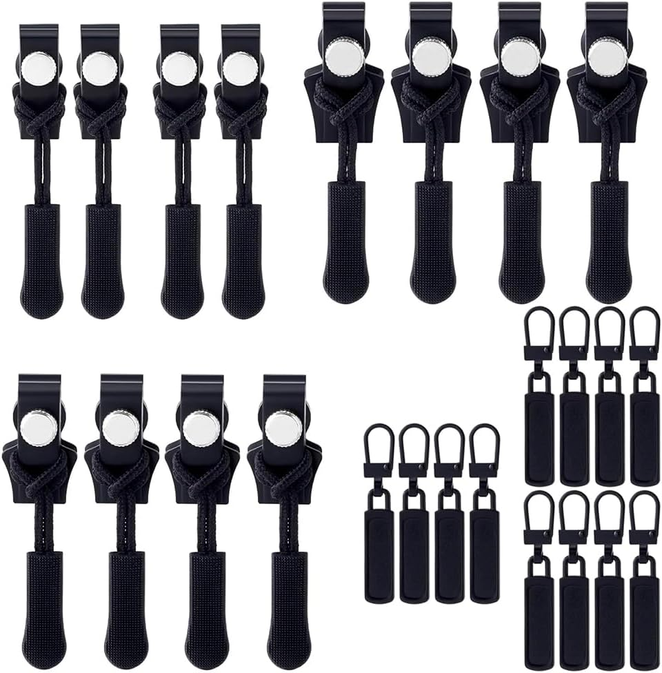 24 Pcs Zipper Repair Kit, Mixed Sizes Universal Zipper Replacement Slider,Black. Fixed Cloth Zipper Pull Fixer. Used for Crafts and Sewing Coats, Jacket, Jeans, Backpacks,Tents, Luggage Bags Etc Puller For. image number 2