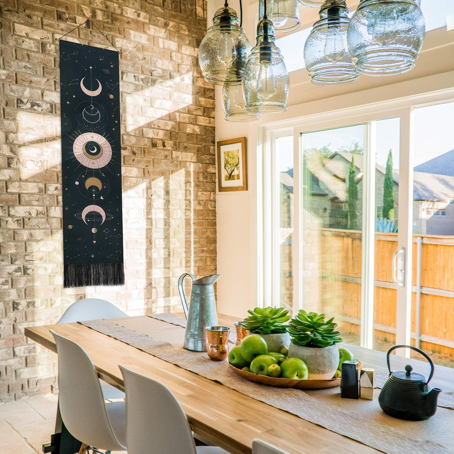 Jufay Moon Phase Tapestry Wall Hanging Art Bohemian Tapestry Black for Room (Black, 12.8 X 51.2 Inches)