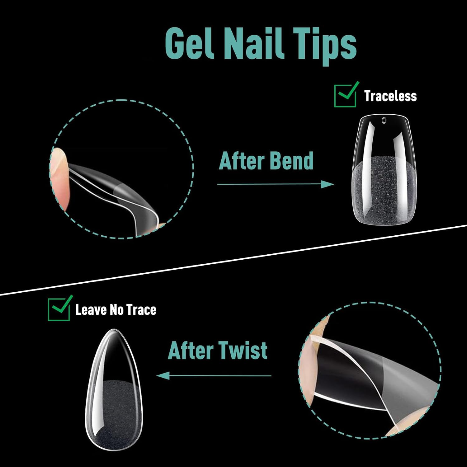 Soft Gel X False Nail Tips Kit of 3 Styles - Ballerina Medium Almond, Square and Short, 360Pcs Full Cover Acrylic Nail Tips Semi-Matte Preformed, Nail Extension image number 6