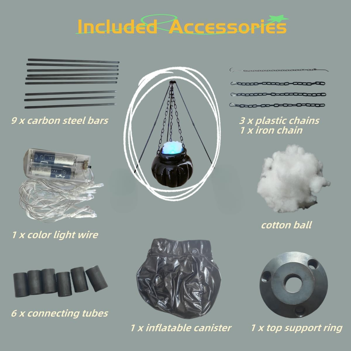 Halloween Cauldron, Inflatable Witches Bowl Candy Bucket on Tripod for Halloween Decoration image number 2