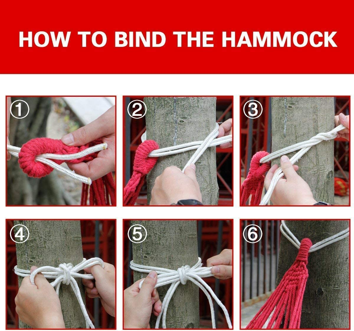 Hammock Colorful Multifunctional Camping Hammock, 8.5Ft X 5Ft Portable Double Parachute Hammock with Tie Rope Canvas Travel Hammocks for Outdoor Beachpatio Porch Garden Backyard Lounging (Red Stripe) image number 6