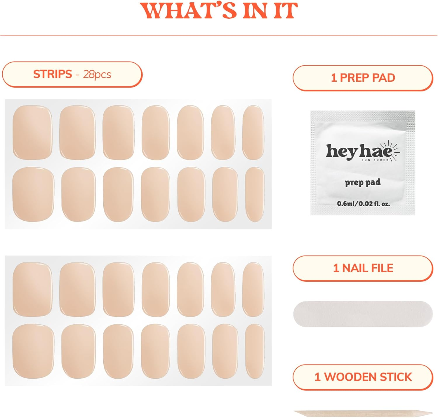 Heyhae Semi Cured Nail Gel Strips, Spring Nails, No Need Led Lamp, Easy Apply and Remove, Includes 28 Prep Pads, Wood Stick File - Hey, Clean Girl image number 2